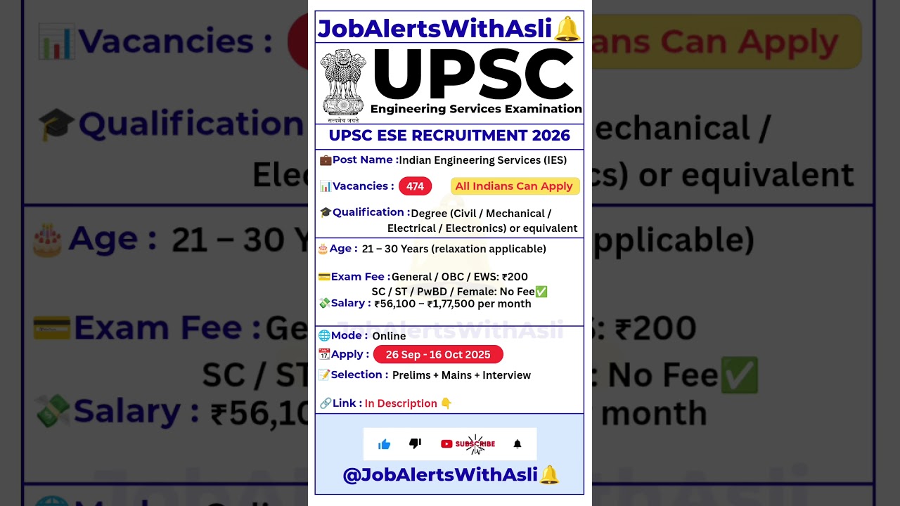 🔥UPSC ESE 2026 Notification Out | 474 Engineering Services Posts | Apply Online Now #IES #Ep129