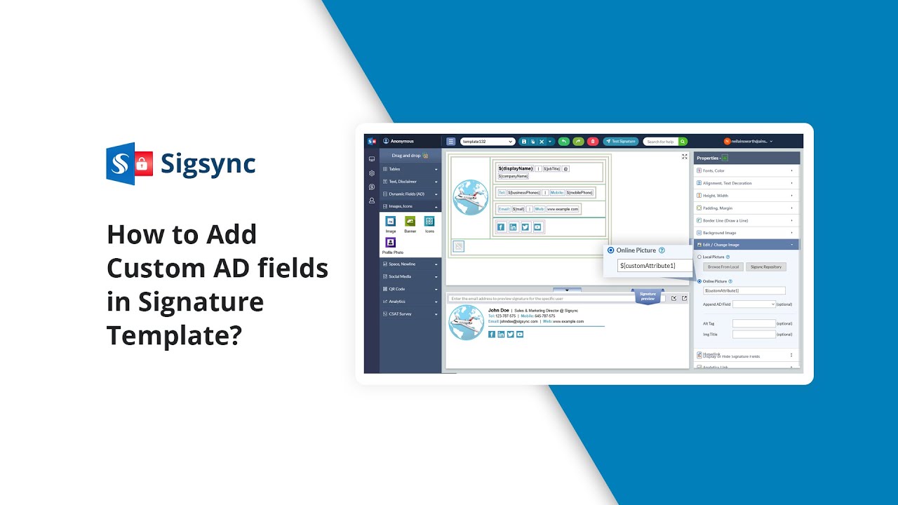 How to add Custom AD fields in email signature template?