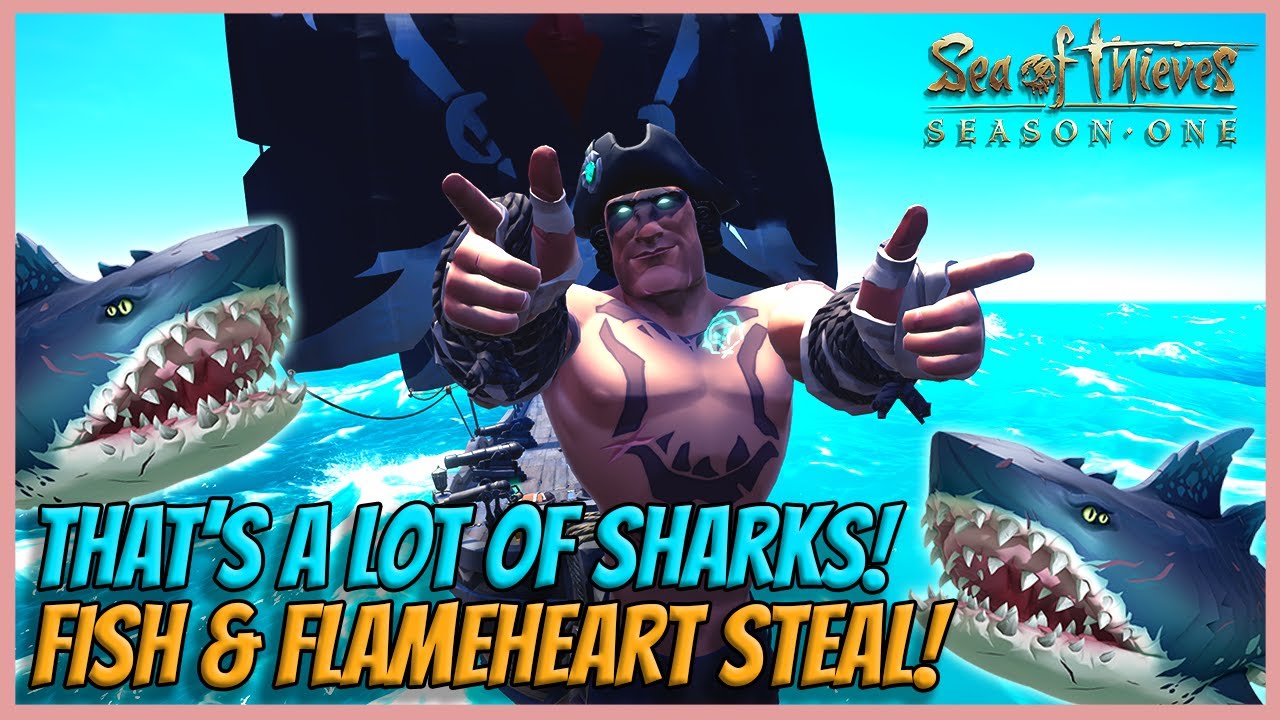 2 SLOOPS, 2 MEGS, 800 SHARKS... (AT THE SAME TIME) BIG FISH & FLAMEHEART STEAL!  - Sea of Thieves!