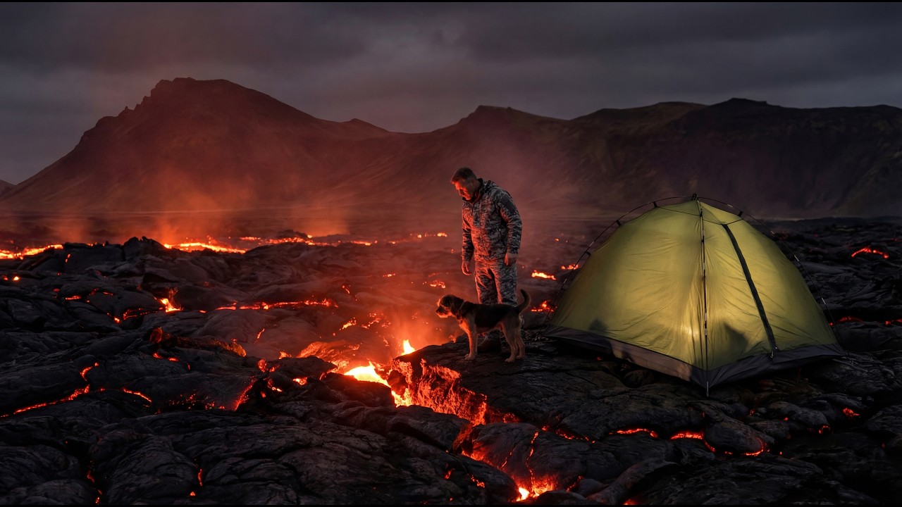 I Camped on an ACTIVE VOLCANO in a Thunderstorm! (With Dog) 🌋