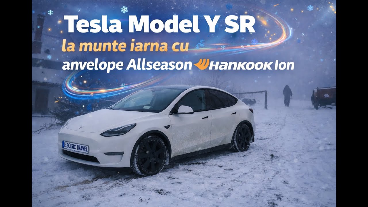 Tesla Model Y SR la munte iarna pe zăpadă cu anvelope Allseason Hankook Ion Autonomie și Costuri ⚡❄️