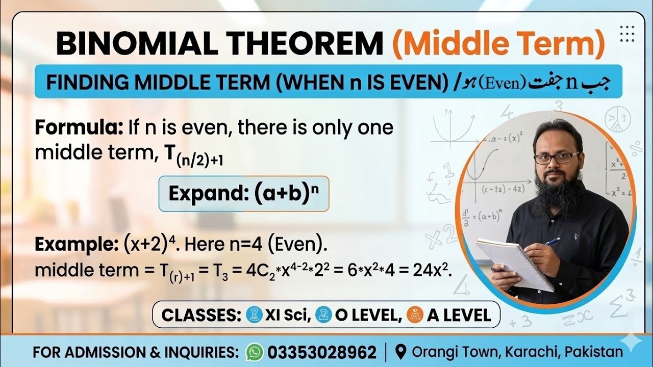 Topic | Binomial Theorem ( Middle Term )When n is even ( Part #2)