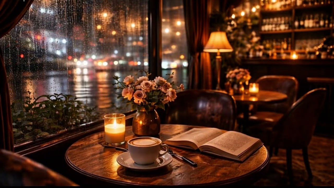 Rainy Café Ambience ☕ Relaxing Jazz Music & Rain Sounds for Studying, Sleeping, Relaxing (4K)