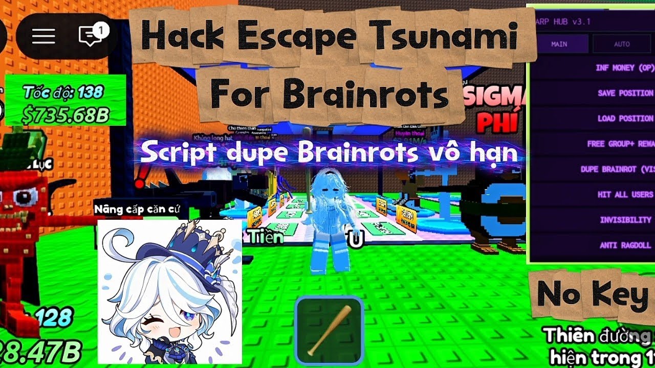Scripts Hack Escape Tsunami For Brainrots No key free 100%