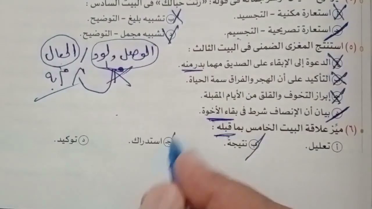 حل تدريبات نصوص متحررة على نص شباب تسامى للعلا وكهول - كتاب الامتحان - الصف الاول الثانوى 2026 