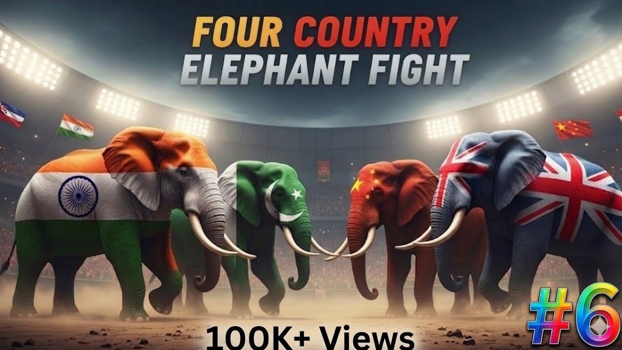 Four Country Elephant Fight in Hindi/Urdu | Pak VS UK Elephant Fight | Pak VS IND Elephant Fight 