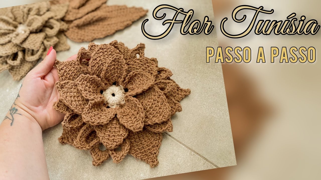 FLOR TUNÍSIA-Flor em crochê tunisiano/Flor de crochê por #mirianartesemcroche #passoapasso