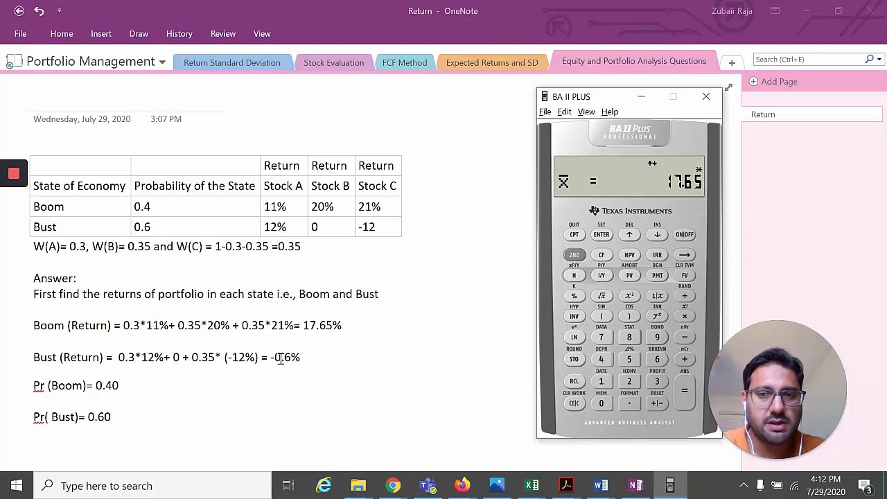 Finding Portfolio's Expected Return and Risk using BA-II Calculator