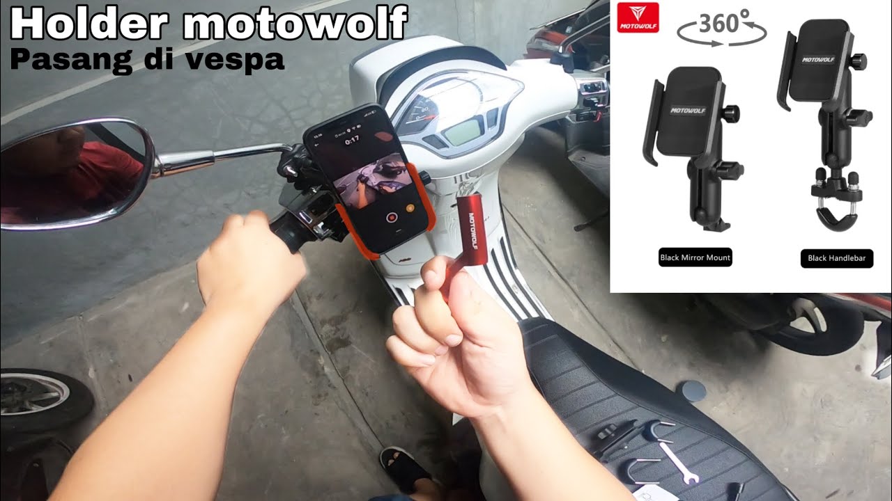 Pasang holder hp di vespa - motowolf holder