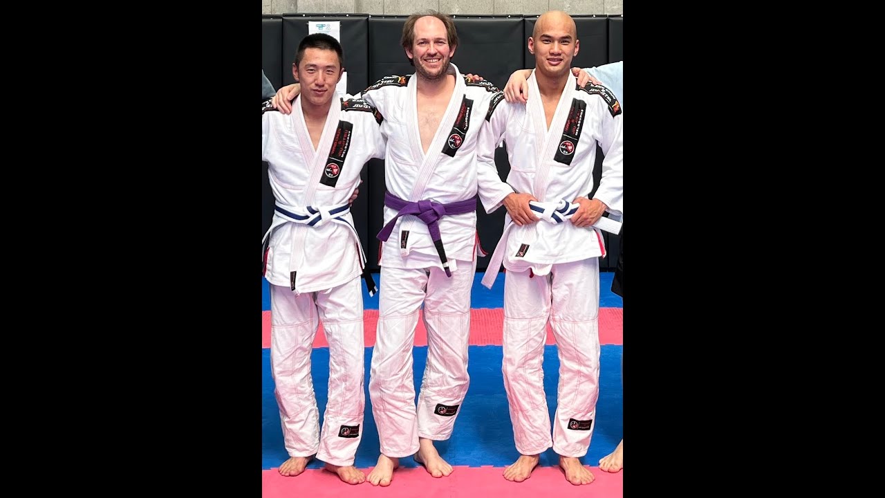 Derrick's white belt blue stripe Jiu-Jitsu grading