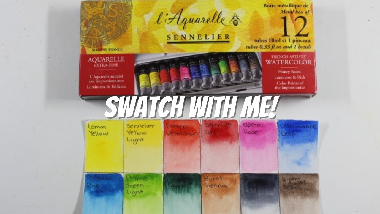 SENNELIER l'Aquarelle Watercolor 12 Tube Set - Half Pan Pouring and  Swatching