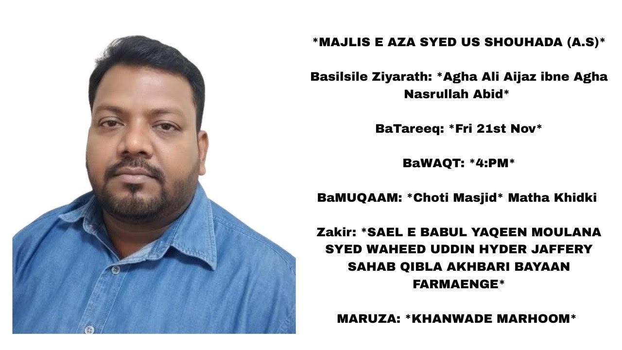 Majlis E Aza Syed Us Shouhada (A.S) Basilsile Ziyarath Agha Ali Aijaz ibne Agha Nasrullah Abid Zakir