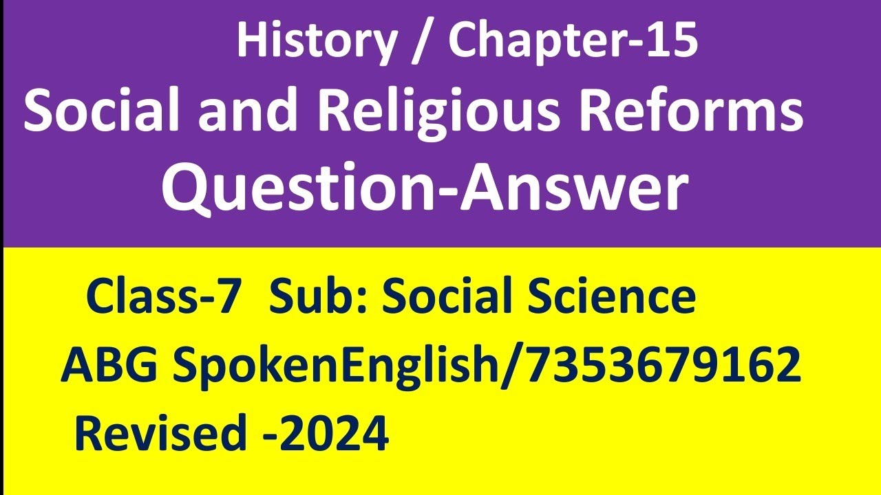 Class-7|SST|Revised-2024|Chapter-15 Social and Religious Reforms (Question-Answer)English Medium