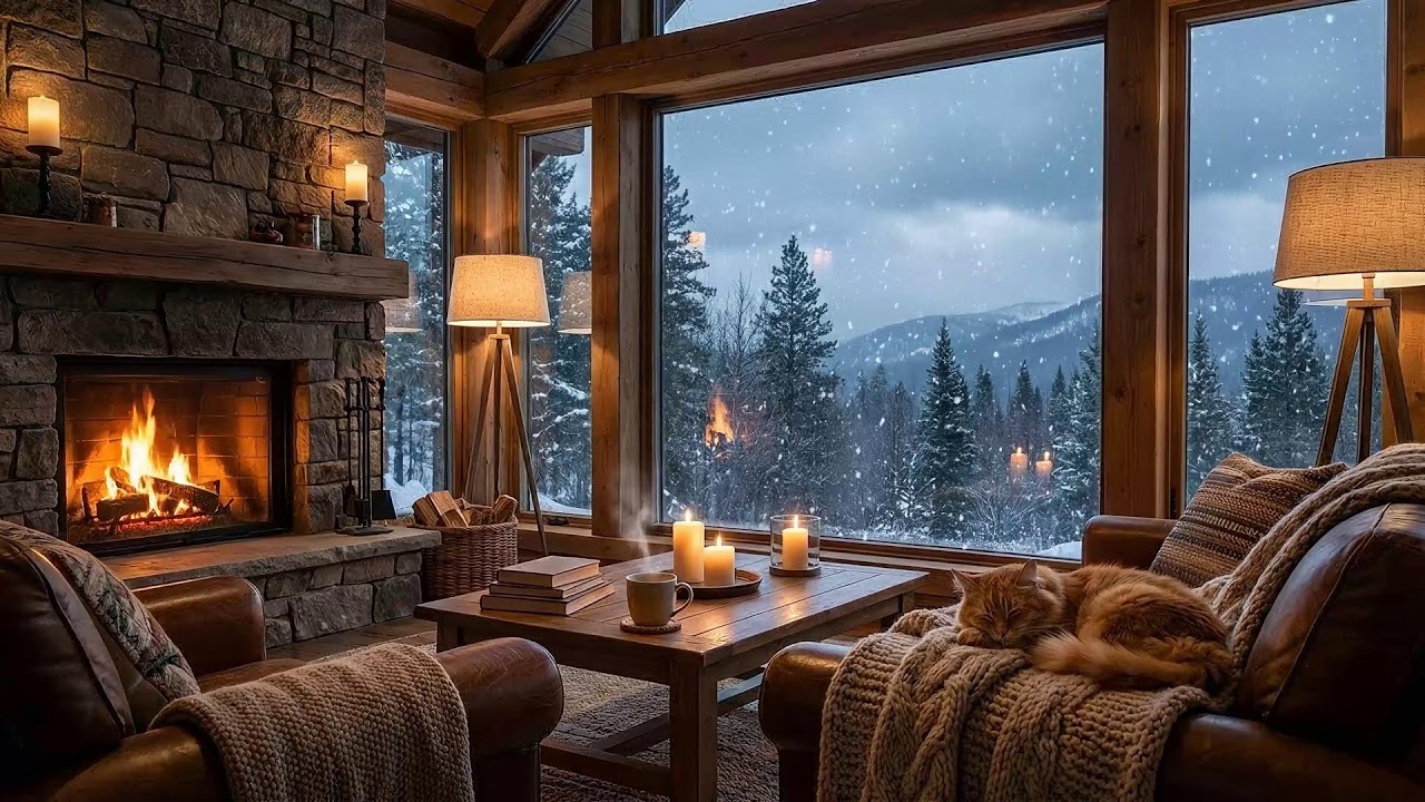 Cozy Fireplace Night 24/7 🔥 4K Warm Interior Ambience | Calm Sleep Music Live