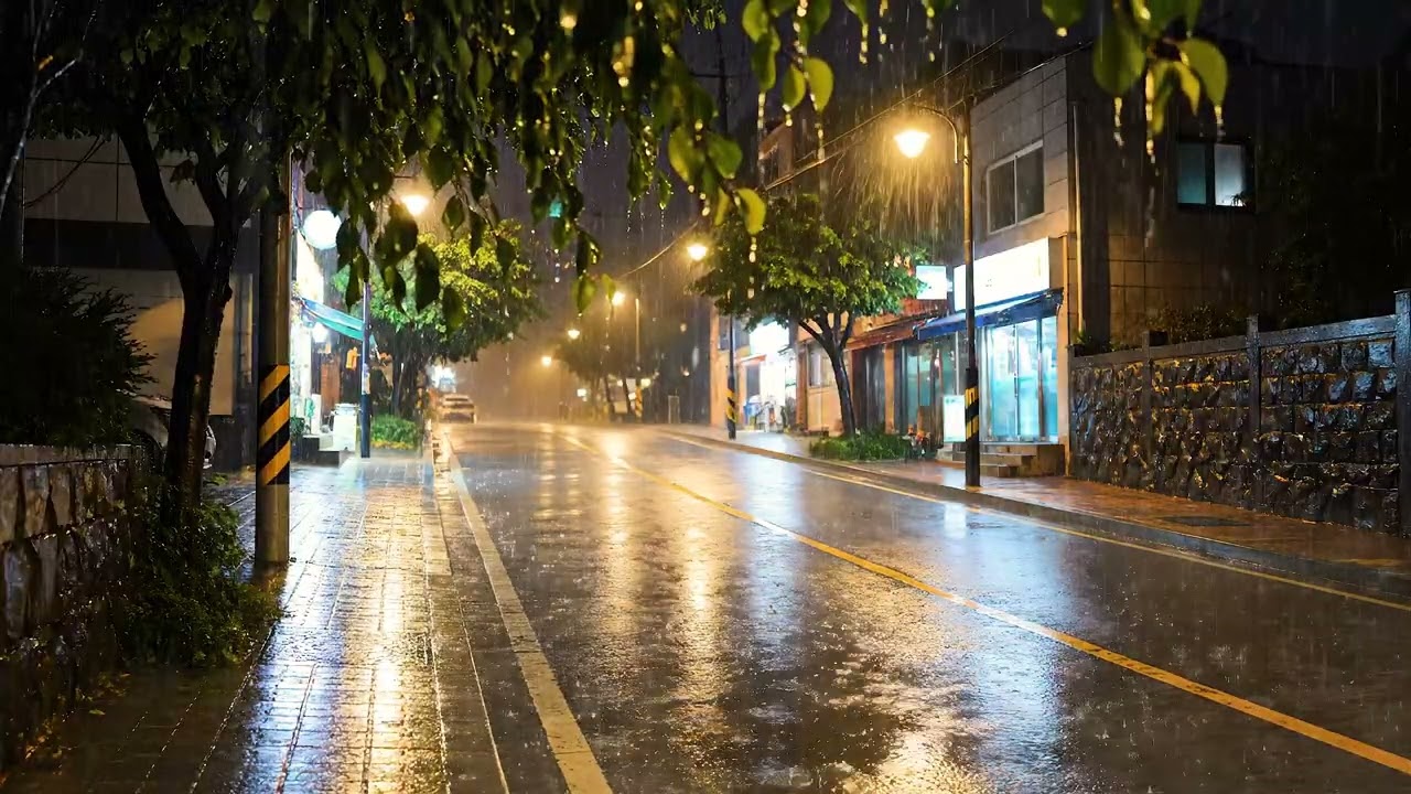 Korean Rainy Night ASMR | Relaxing Rain Sounds on a Beautiful Street in Korea | Sleep, Study & Focus