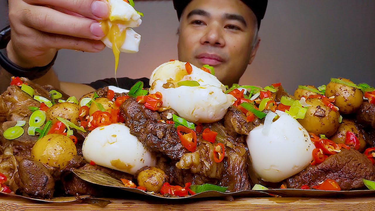 SPICY MIXED ADOBO WITH SOFT BOILED EGG | BEEF PORK CHICKEN | ALFIE EATS