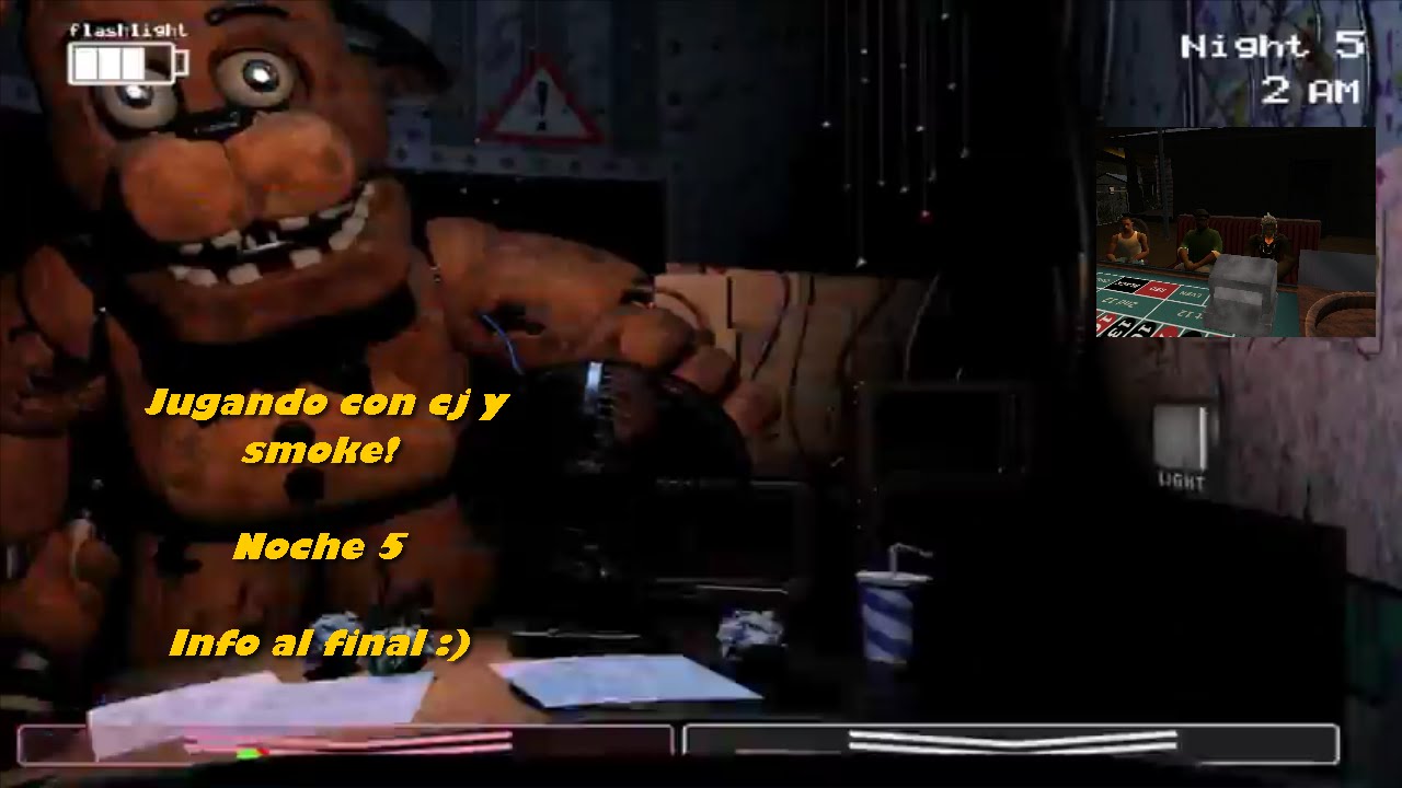 GTA SAN ANDREAS (LOQUENDO)//JUGANDO CON CJ Y SMOKE// FIVE NIGHTS AT FREDDYS 2 NOCHE 5