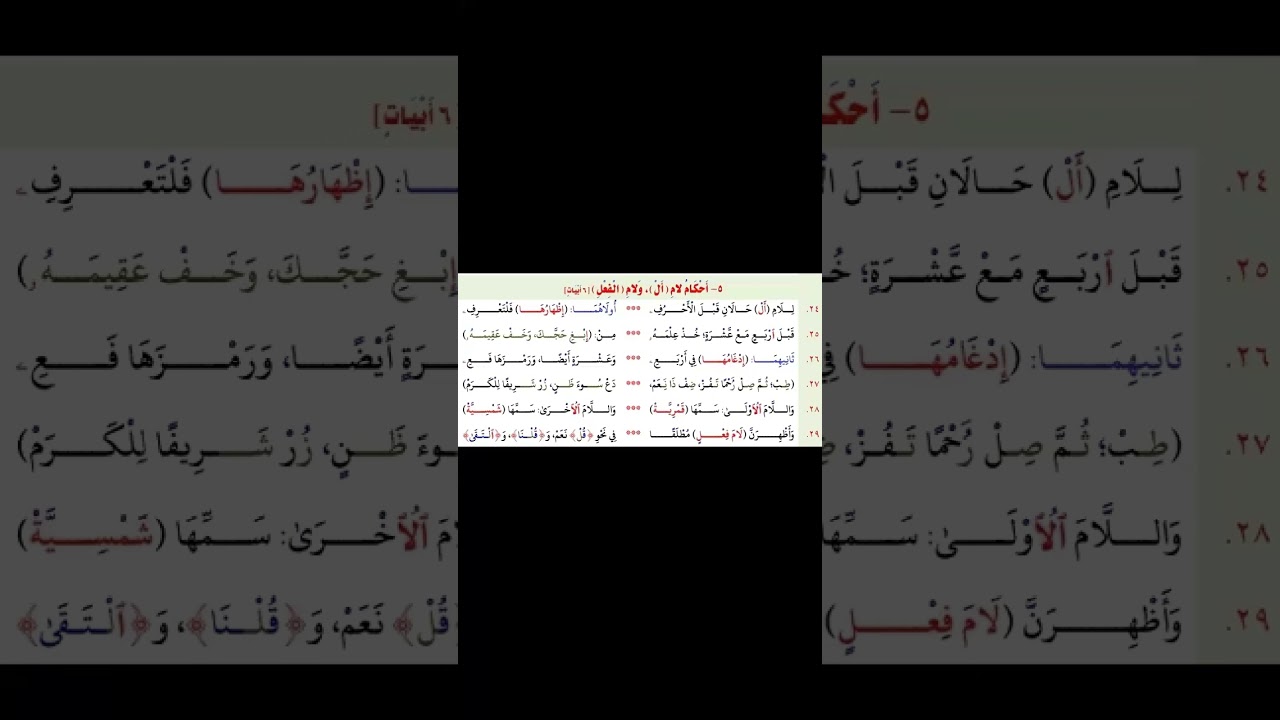 📖وانەی پێنجەم {تحفة لأطفال}📝شەرحی بابەتی ”حوکمی لامی«ال» و لامی «تعریف»