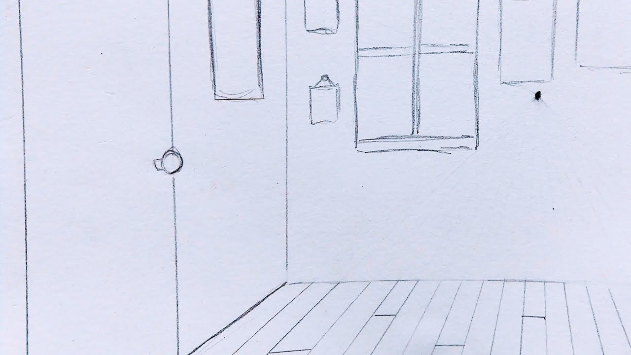 Walls, Floor, and Ceiling - How to Draw a Room in One Point Perspective - Interior Space Layout