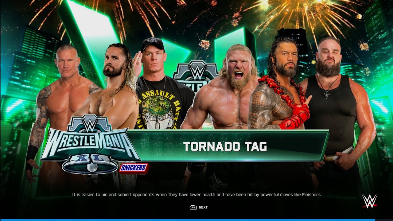 Rollins, Cena & Orton Vs Reigns, Lesnar & Strowman - Tornado Tag Team Match | WWE 2k25 