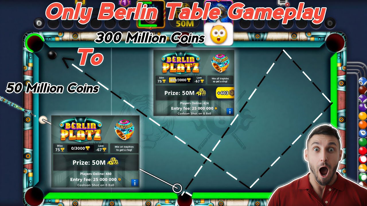 50 Million To 300 Million Coins 😱 Only Berlin Table Gameplay 😎 Trick Shots 🤌🏻🎱 SM Gaming 8BP 🎱