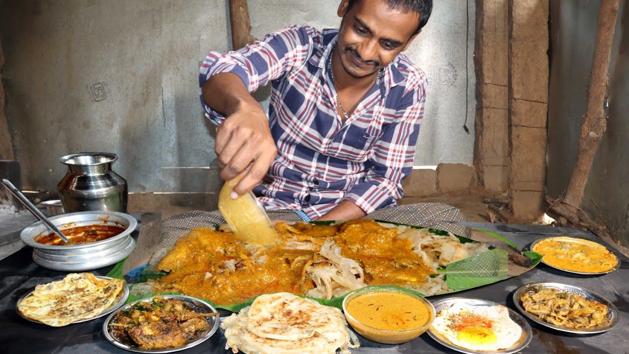 Parotta with 7 Varieties Mutton Boti Fry,mutton Boti, Chicken Gravey, omelette, Eating Challenge