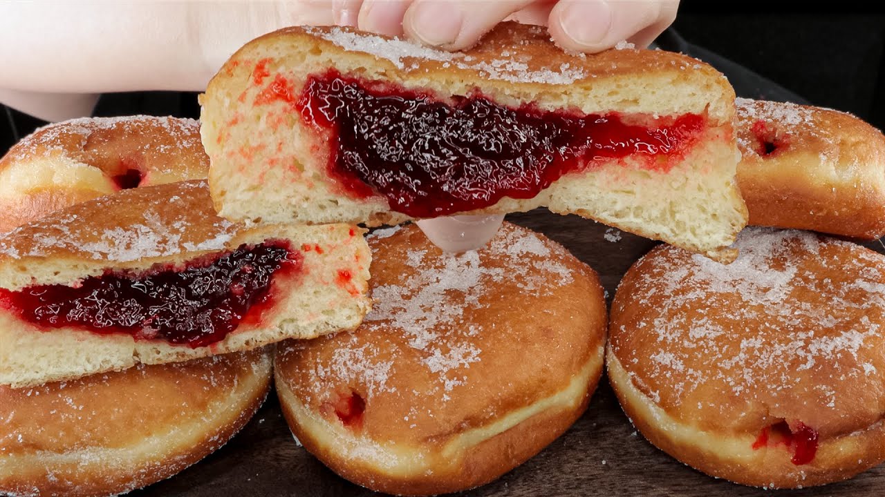 ASMR Sugared Jelly Filled Donuts Dessert Mukbang