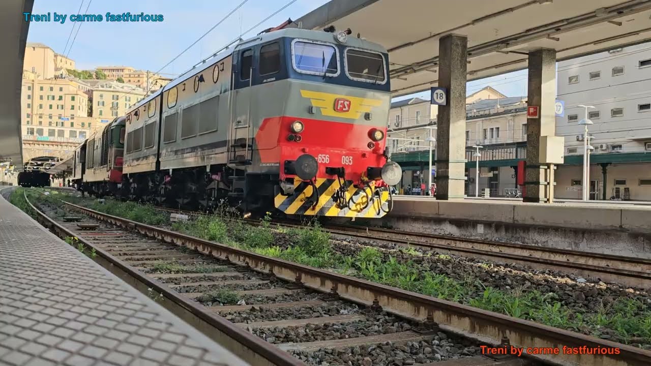 Locomotiva E656 093 + D445 1034 e bagagliaio  transito Genova Piazza P