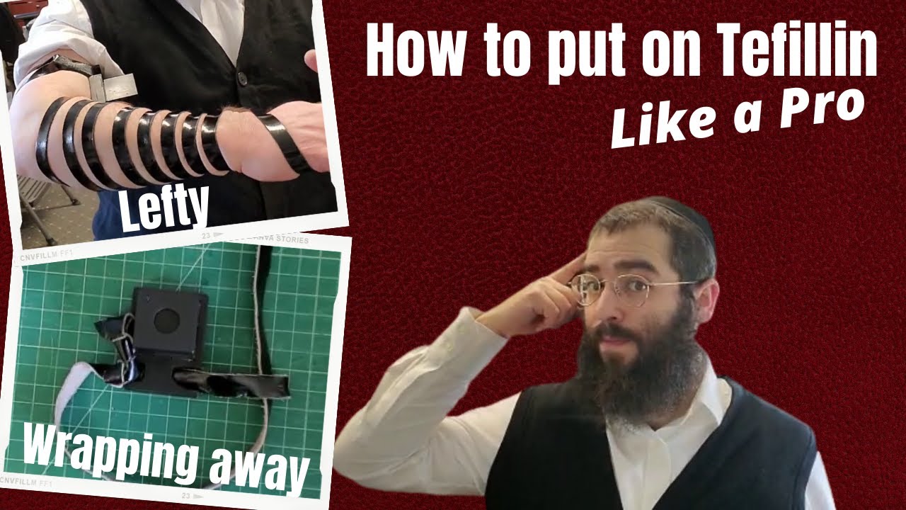 Tefillin for lefty wrapping outward (away) Guide. How to put on Tefillin Sefard Knot, Blessings.