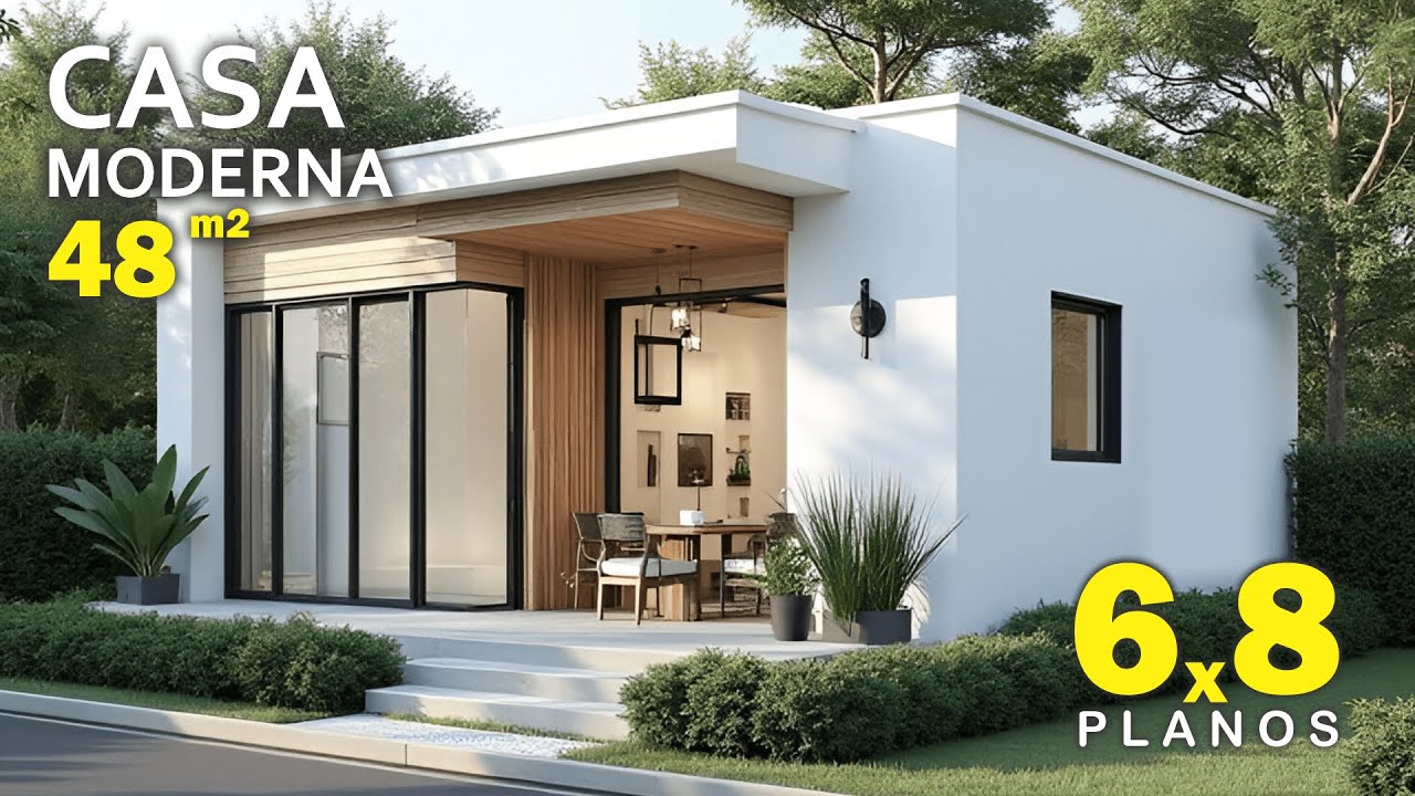 Plano de casa pequeña economica 2 Habitaciones 6x8M