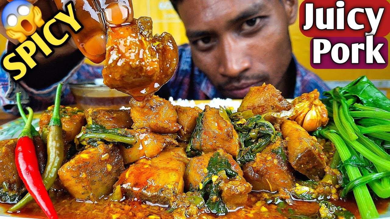So Spicy Pork Curry 😱🔥 Desi Mukbang | Rice & Green Chilli