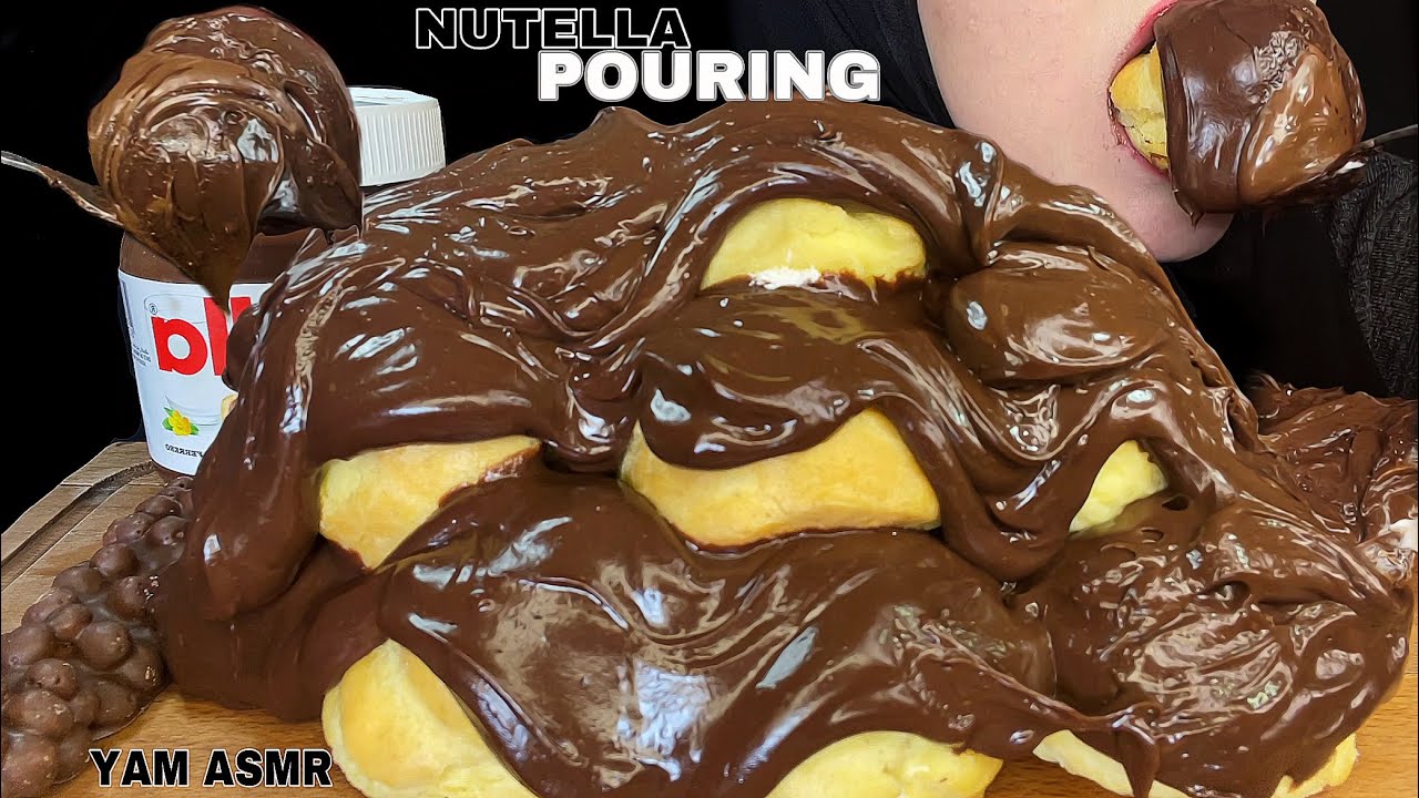 🍫ASMR NUTELLA CHOCO HUGE PROFITEROLES / MESSY EATING MUKBANG 누텔라 프로피테롤/ヌテラ プロフィトロール