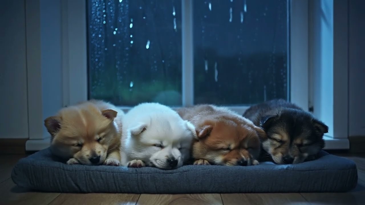 Puppies by the Window - Relaxing Rain and Thunder Sounds - Sleep Within 3 Minutes