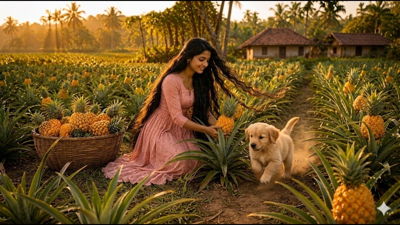 Traditional village pineapple 🍍 cooking at waterfall | Rural life daily Routine.