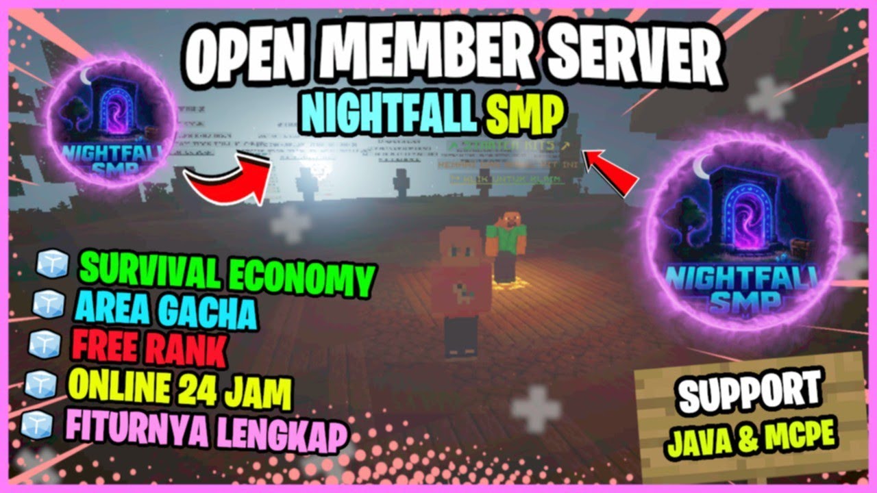 SERVER MINECRAFT SURVIVAL ECONOMY: NIGHTFALL SMP - ADA RANK GRATISNYA !!! SUPPORT JAVA & MCPE
