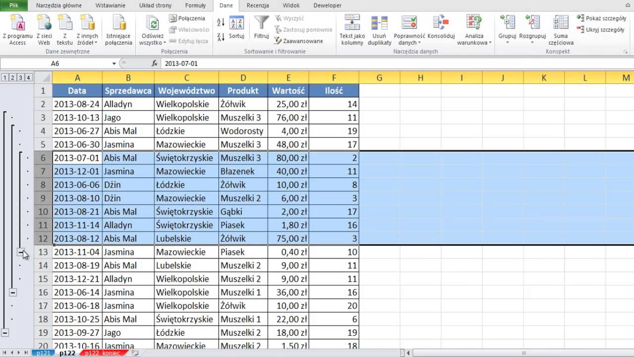 Excel - Grupowanie wierszy i kolumn - porada #122