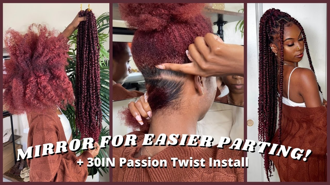 MUST HAVE MIRROR FOR PARTING! Easy Install 30 inch passion twist from amazon (no rubberbands)