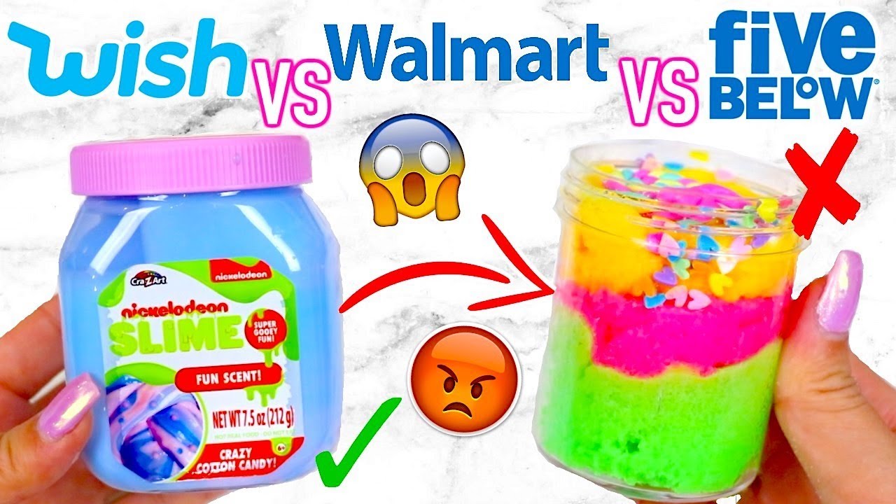 WISH SLIME VS WALMART SLIME VS FIVE BELOW SLIME! Which Is Worth It?!?