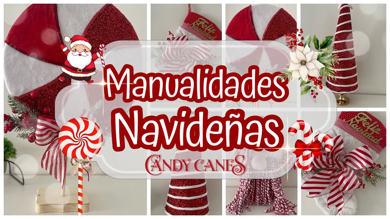4 Ideas NAVIDEÑAS CANDY CANE /Manualidades con reciclaje /Christmas decorations /decorações de Natal
