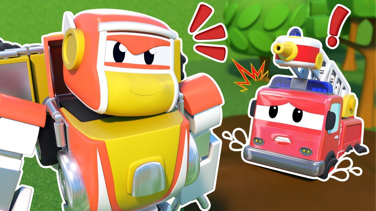 Ayuda! BOMBERO esta atrapado en el barro! SUPER ROBOT Rescátalo! | Robot Transformer al Rescate