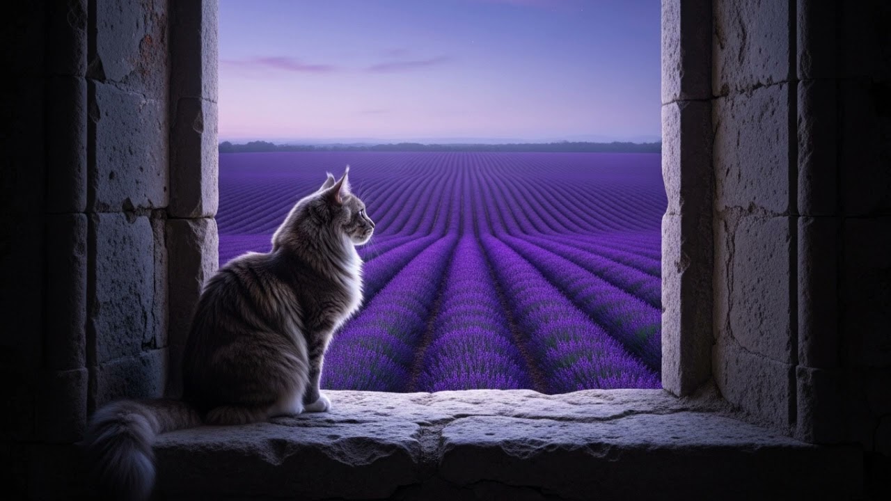 A Lavender Night with the Watchful Cat | Calm Bedtime Story for Sleep