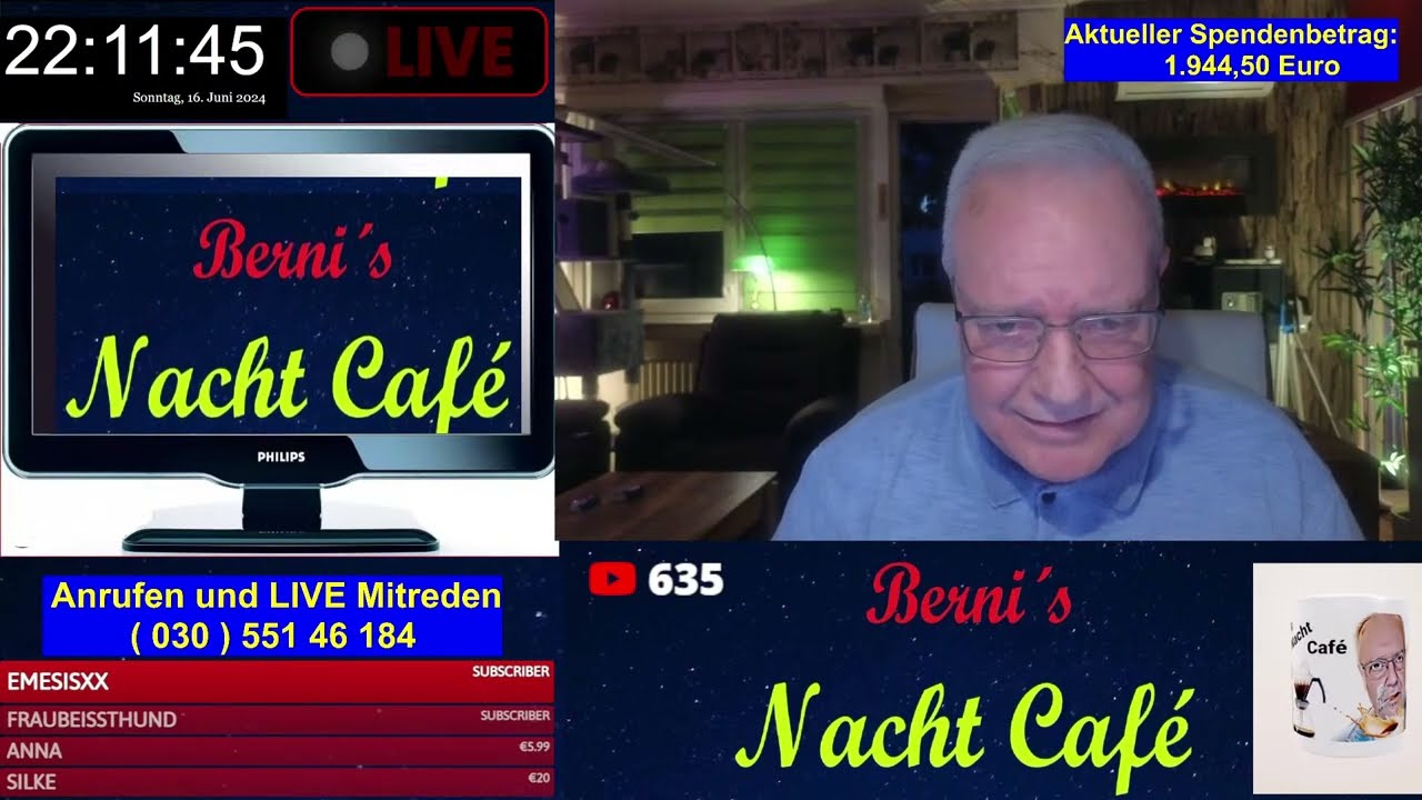 Berni`s Nacht Cafè am Sonntag mit Euren Themen
