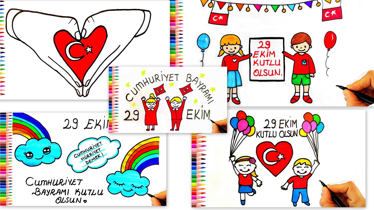 5 FARKLI 29 EKİM CUMHURİYET BAYRAMI RESMİ ÇİZİMİ - CUMHURİYET BAYRAMI RESMİ ÇİZİMİ - 29 EKİM RESMİ