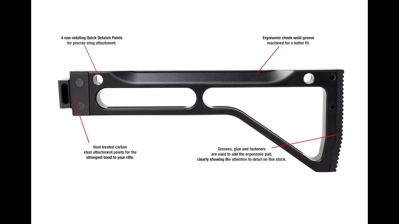 Arsenal AK-47 replacement CNC machined hard anodized aluminum side-folding tactical stock.