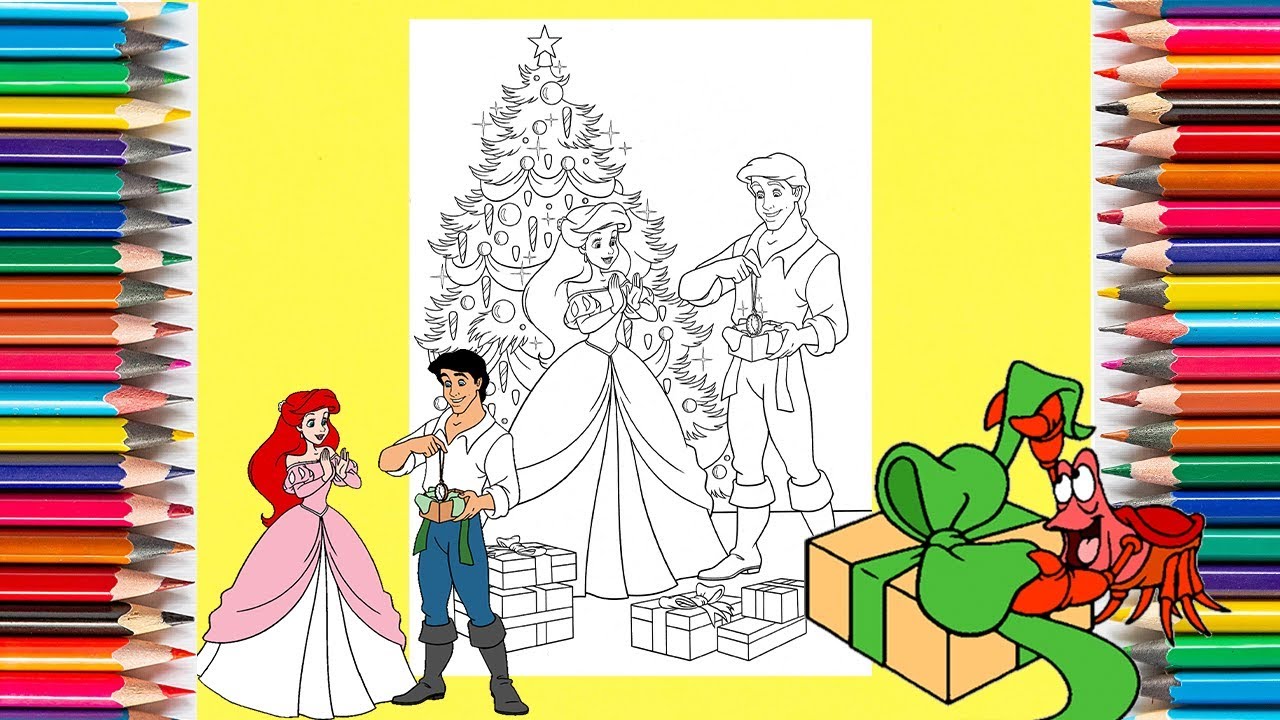Coloring Disney  Princess Ariel and Prince Eric  Christmas 🎄 The Little Mermaid coloring
