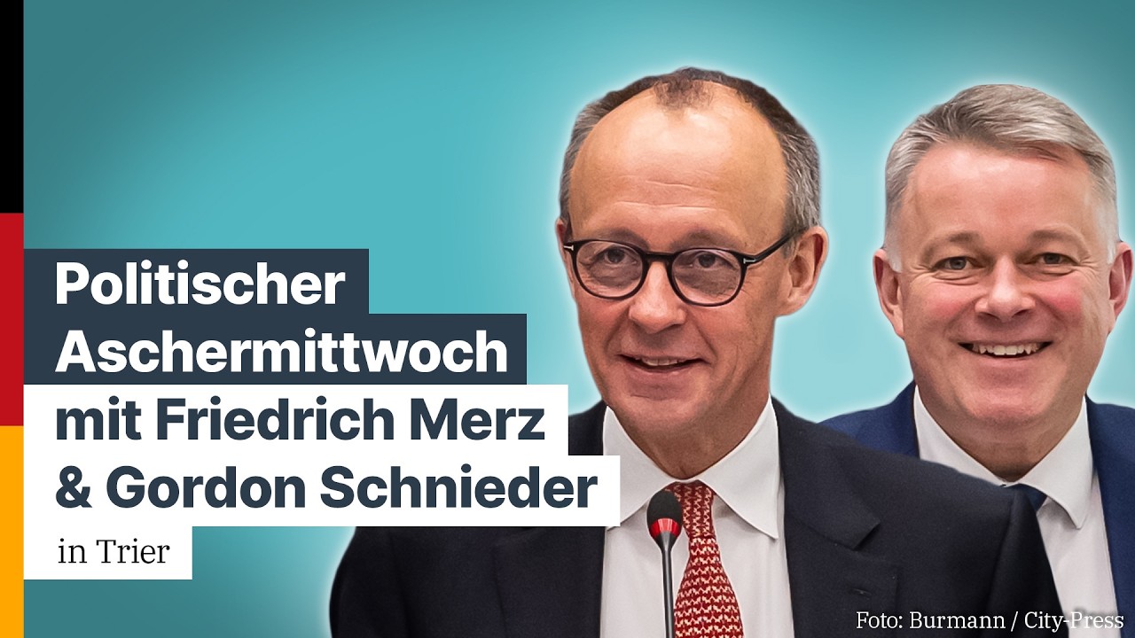 Friedrich Merz und Gordon Schnieder auf dem Politischen Aschermittwoch in Trier.