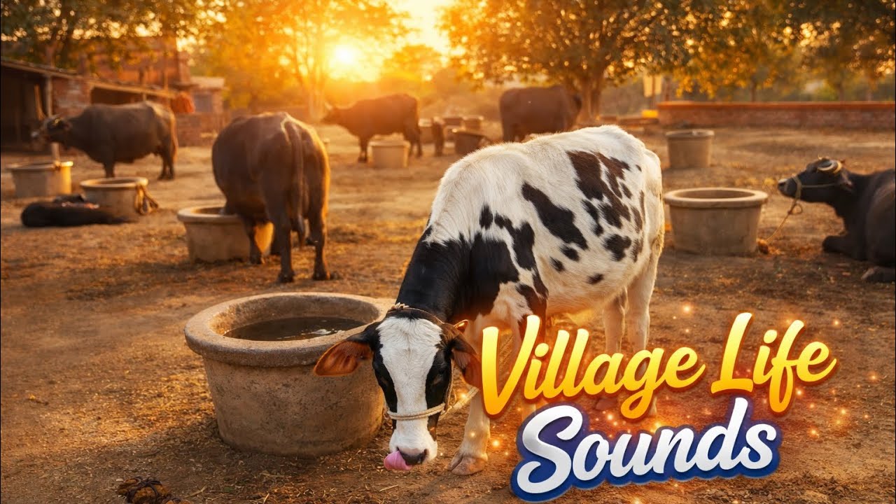 Cute Baby Cow at Sunset 🐄 Relaxing Farm ASMR 4K | Village Life Sounds || #asmrvideo #asmrsounds #cow