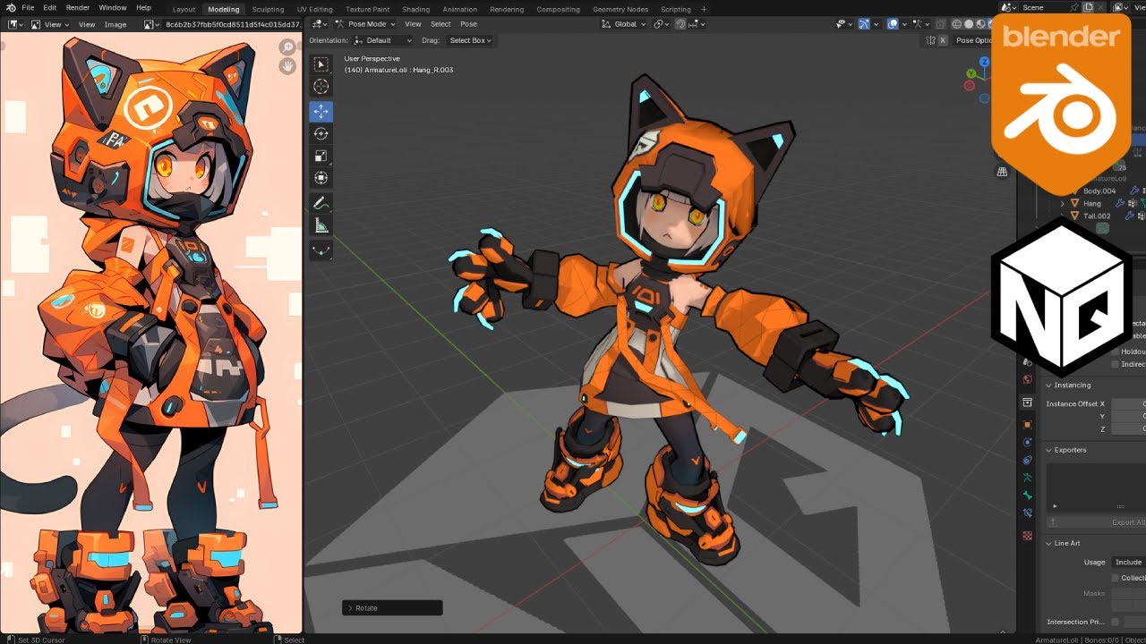 Быстрое моделирование персонажа для игры в Blender 3D - Loli#01 - NhijQuang
