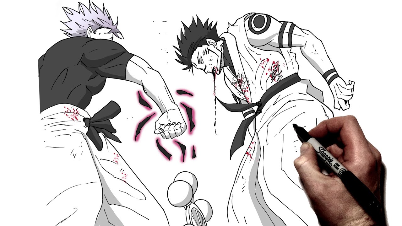 Как нарисовать Годзё Блэк Флэш против Сукуны | Пошаговое руководство | JJK
