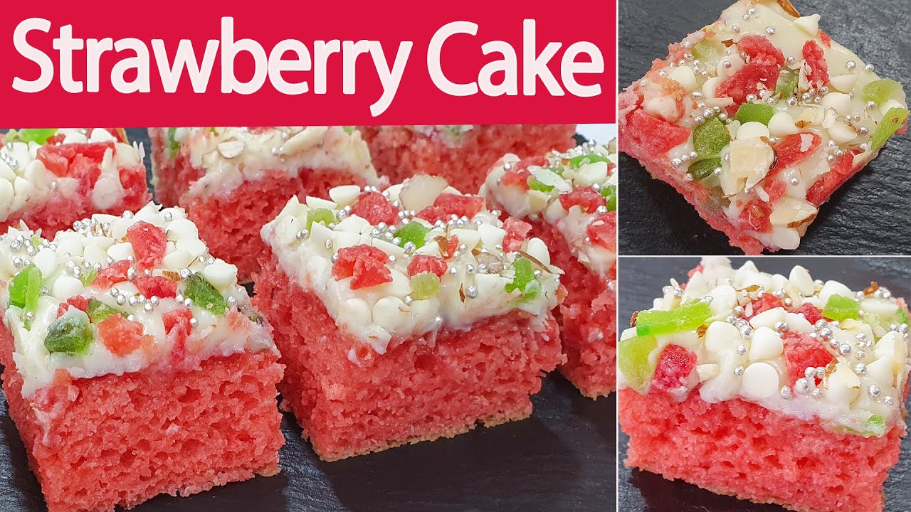 Strawberry Cake Recipe Easy | How To Make Strawberry Cake Without Oven स्ट्रॉबेरी केक